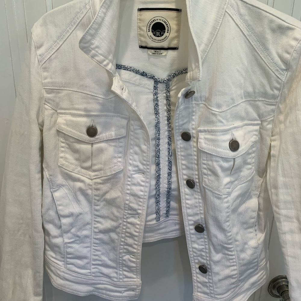 Anthropologie Daughters Of The Liberation white denim jacket